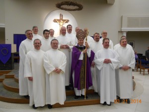 Front Row: Bill Aquino, Jim McGovern, Bishop Arthur Serratelli, Jose Padron and  Kevin McKeever Back Row: Bill DeVizio, Jim Rizos, German Vargas, Deacon Rich Pinto, Vincen LoBello, Jim Jones, Deacon Kevin Cleary, Nick Ardito, Dennis Gil, Eliott Stein, and  John Brandi 