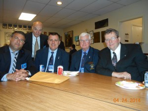 left: Max Gomez (new brother), Sam Bonfante, Pat Gibbons, Tom Sanders, and Bob Farrington (new Brother).