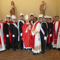 From Left: Msgr. Ray Lopatesky, Msgr. Joe Goode, Tom Smith, John Clary, Mike Leyden, Bishop Arthur Serratelli, Grover Cribb, Fr. Abuchi Nwosu, Tom Sanders, Larry Kaspereen, John Larkin, Fr. Kevin Corcoran, Fr. Dan Chajkowski, and Deacon Nick Ardito.