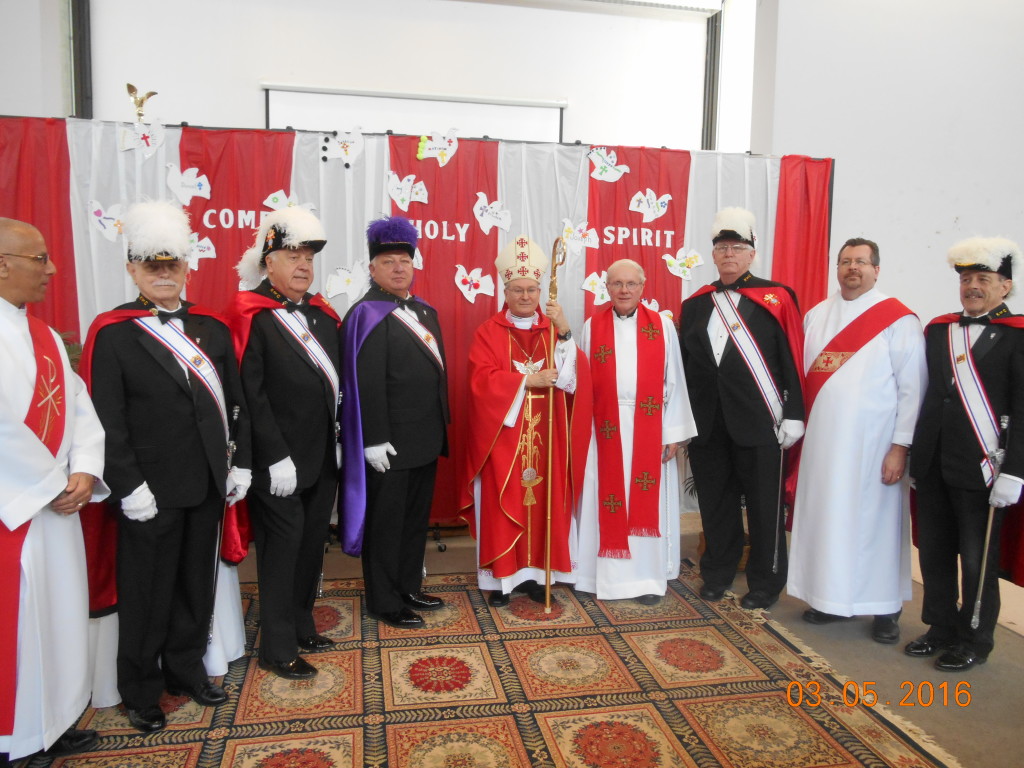 From left: Deacon Nick Ardito, John H. Clary, Tom Smith, Paul Greszczak, Bishop Arthur J. Serratelli, Msgr. Joe Goode, Grover Cribb, Deacon Jim Jones, and Larry Kaspereen